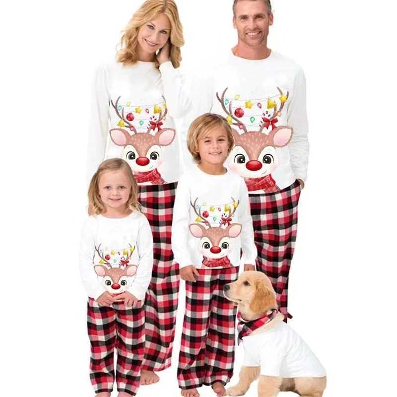 2024 Christmas Deer Family Matching Set Father Mother Child Baby and Dog Pajama Set Checkered Dad Mom and Me W241015
