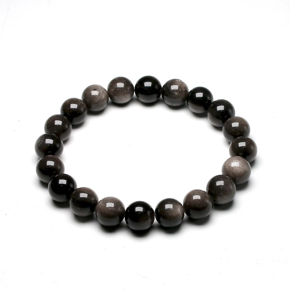 Natural silver obsidian bracelet mens jewelry stone beads round bracelet energy bracelet womens Valentines Day gift jewelry 241017