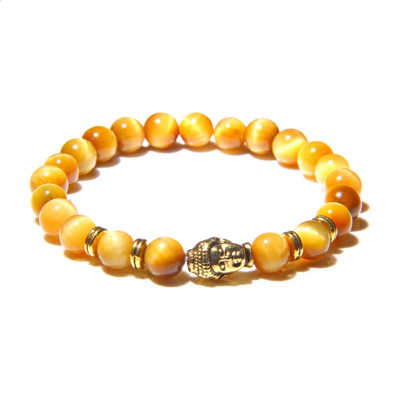 AA Royal Blue Tiger Eye Mens Bracelet Beads Natural Stone Buddha Elastic Charm Bracelet Womens Fashion Jewelry 241017
