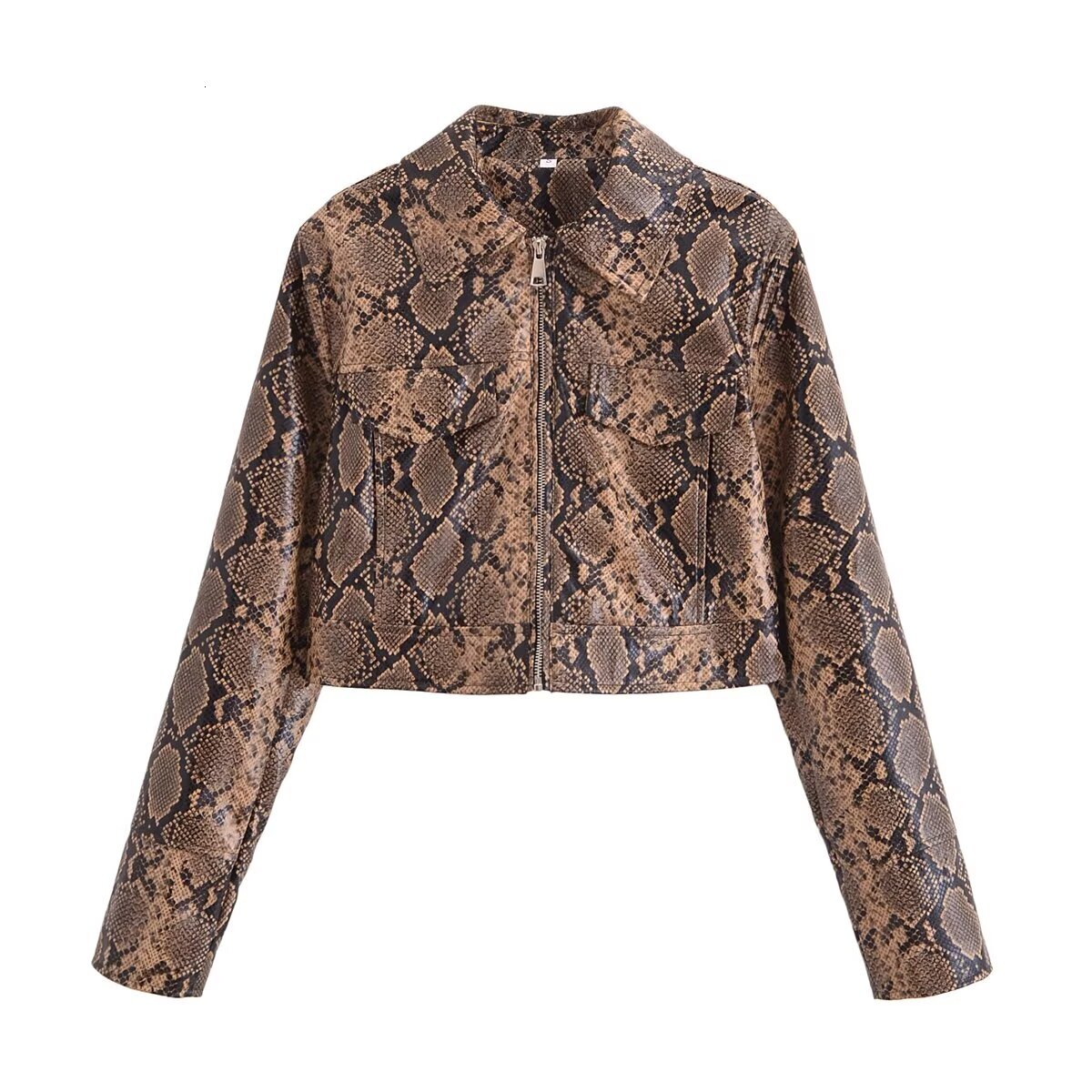 Leopard Print Leather Jackets Women's Fur Long Sleeve Cropped Outwear With Zipper 2024 Inszart Elegant Pu Coat Woman Tops
