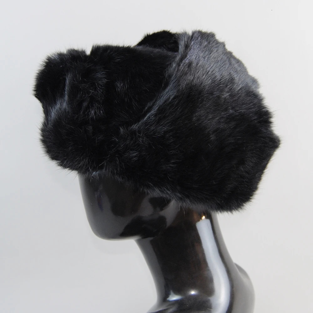 Mens Caps Warm Natural Rabbit Fur Bomber Hat With Earflaps Winter Unisex Warm Russian Ushanka Hat Real Rabbit Fur Hats 241009
