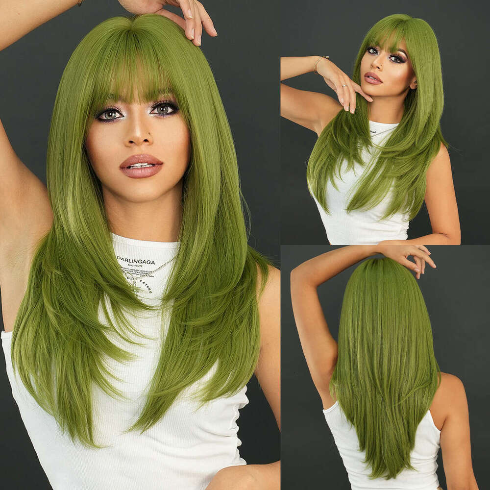 St. Patrick's Day Party Vanilla Green Long Straight Women's Wig, High-Level Synthetic Full Head Cover