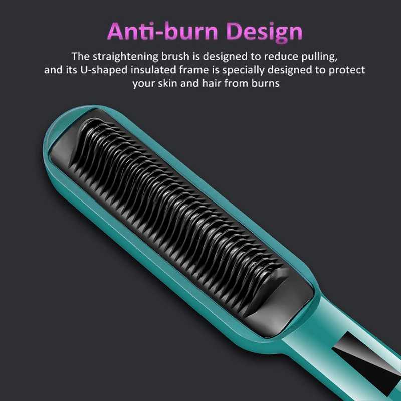 Hair Straightener Brush Ionic Straightening Brush Hot Brush Anti-Scald Hot Comb with Digital LCD Display Hair CombXJ241016