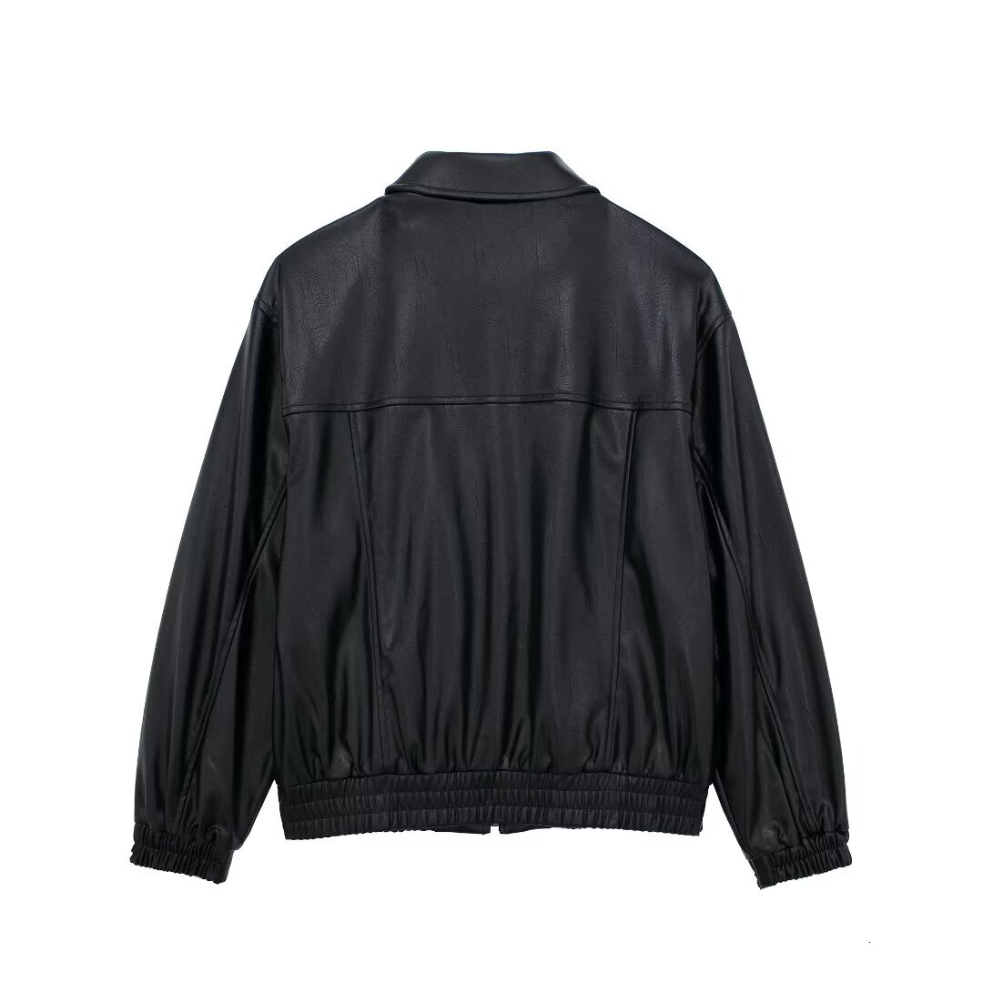 Leather Jackets Cost Women's Outwear Black Long Sleeve 2024 Inszart Jaqueta De Couro Solid With Zipper Outerwear Woman Coat
