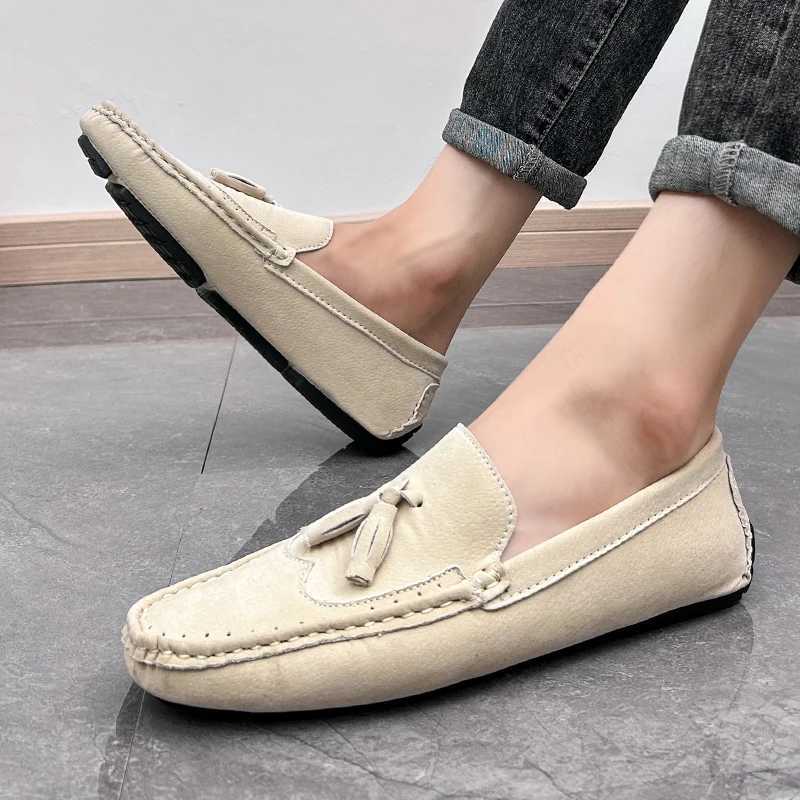 Suede Leather Flat Loafer For Men Fi Slip- Dress Driving Shoes Casual Boat Shoes Big Size Zapatos De HombreXJ250118