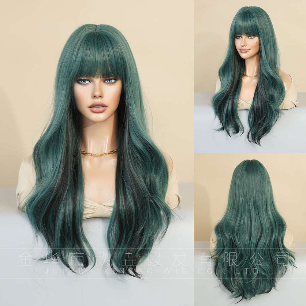New Wig, Women's Long Curly Headband Style, Full Top Wind, Bangs, Highlights, Fashionable Big Wave Hair Cover