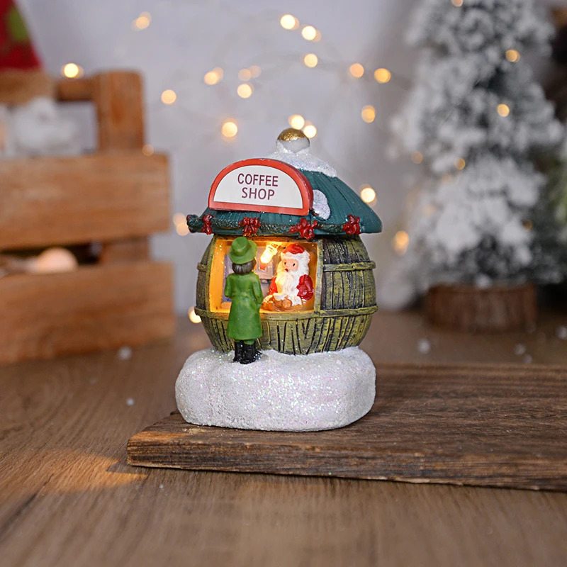 Gift Resin LED Santa Claus Celebration 2025 Year Desktop Home Decoration Christmas Luminous Hut Landscape Crafts 241008
