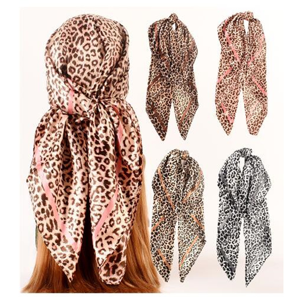 90*90cm Hair Scarf Women Fashion Leopard print Foulard Soft Satin Shawl Kerchief Square Silk Scarfs Neck Headscarf