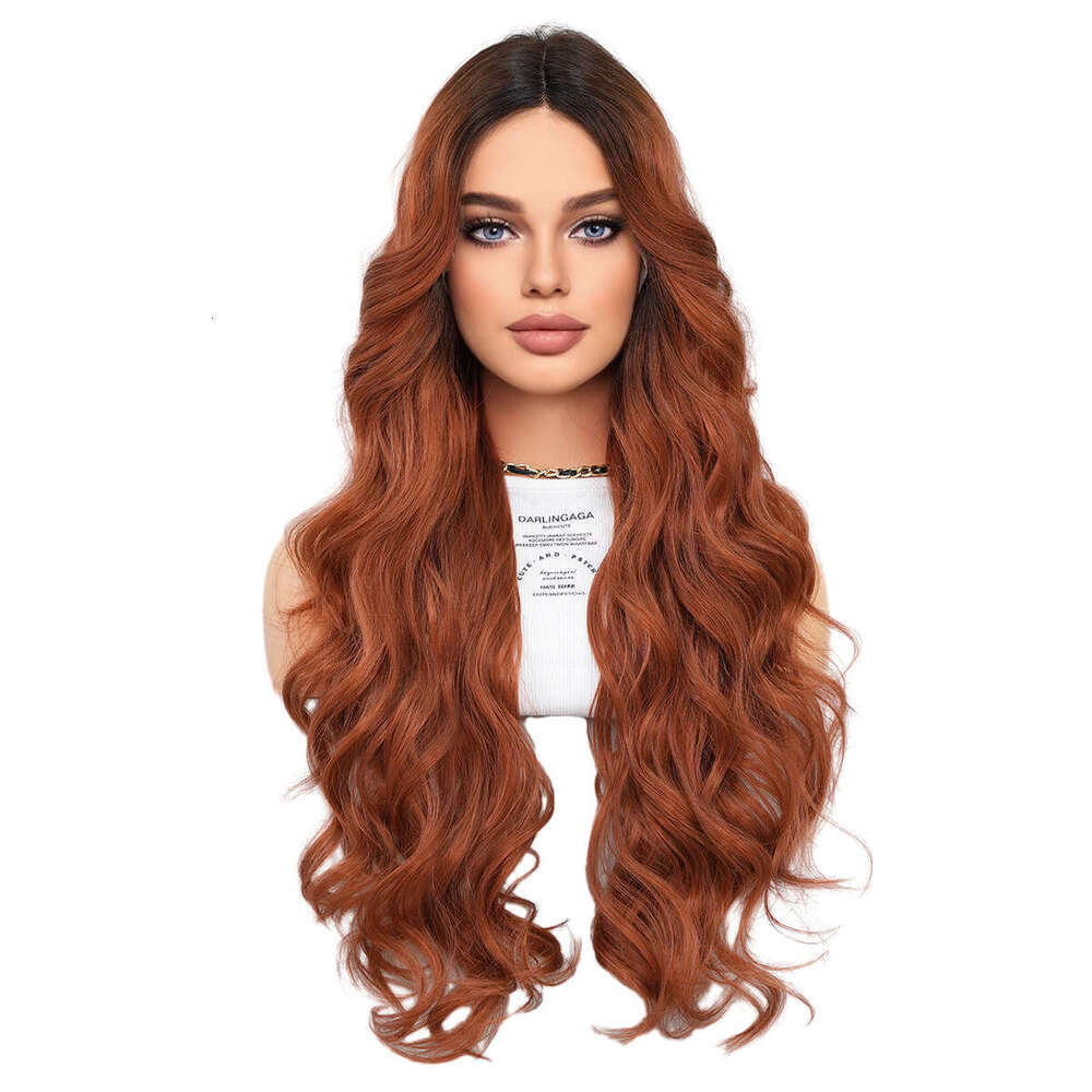 Medium Sized Wig For Women, Caramel Brown Long Hair With Curly Hair, Small Lace Wig, Simulated Big Wave Full Top