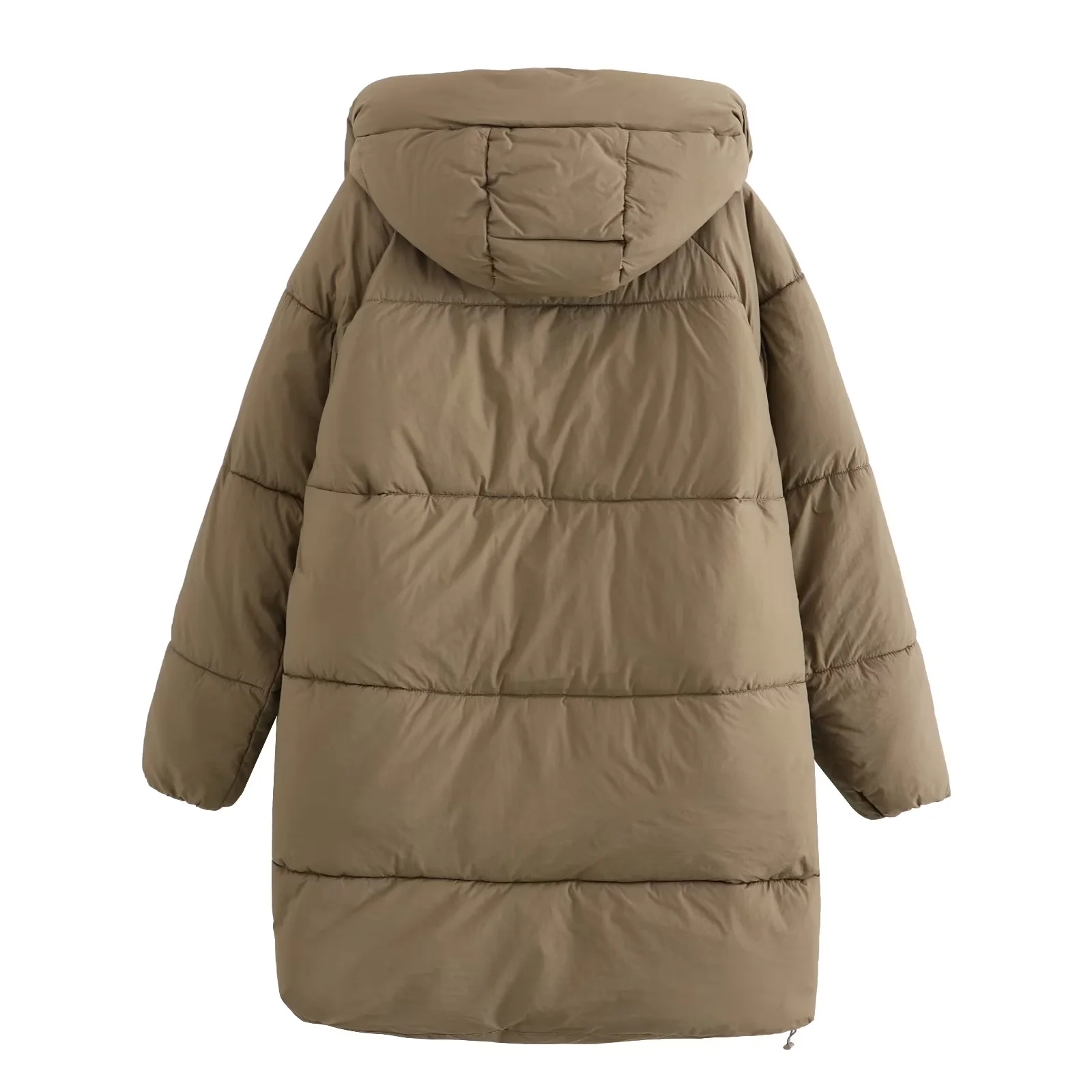 Women's Winter Warm Hoodies Overcoat Zaatrafparkas Thick Green Long Jacket Woman With Zipper Outwear Coat