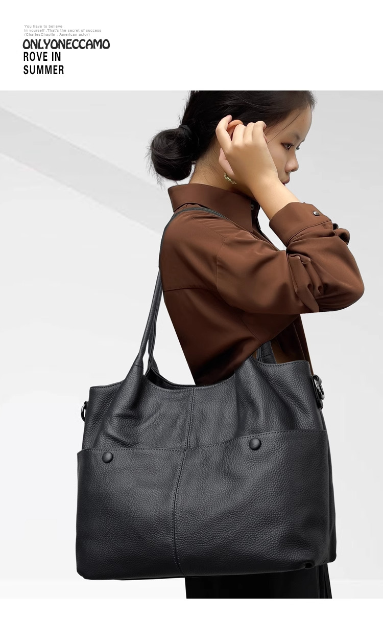 Genuine Women's Tote Bag Large Capacity Fashion Shoulder Crossbody Head Layer Cowhide Leisure Soft Leather Handbag