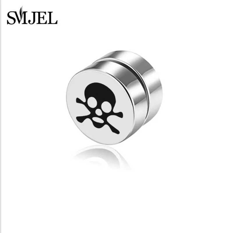 Stainless steel non perforated magnetic stud earrings unisex punk black heart star cross skull ear clip jewelry fake perforation gift W241017