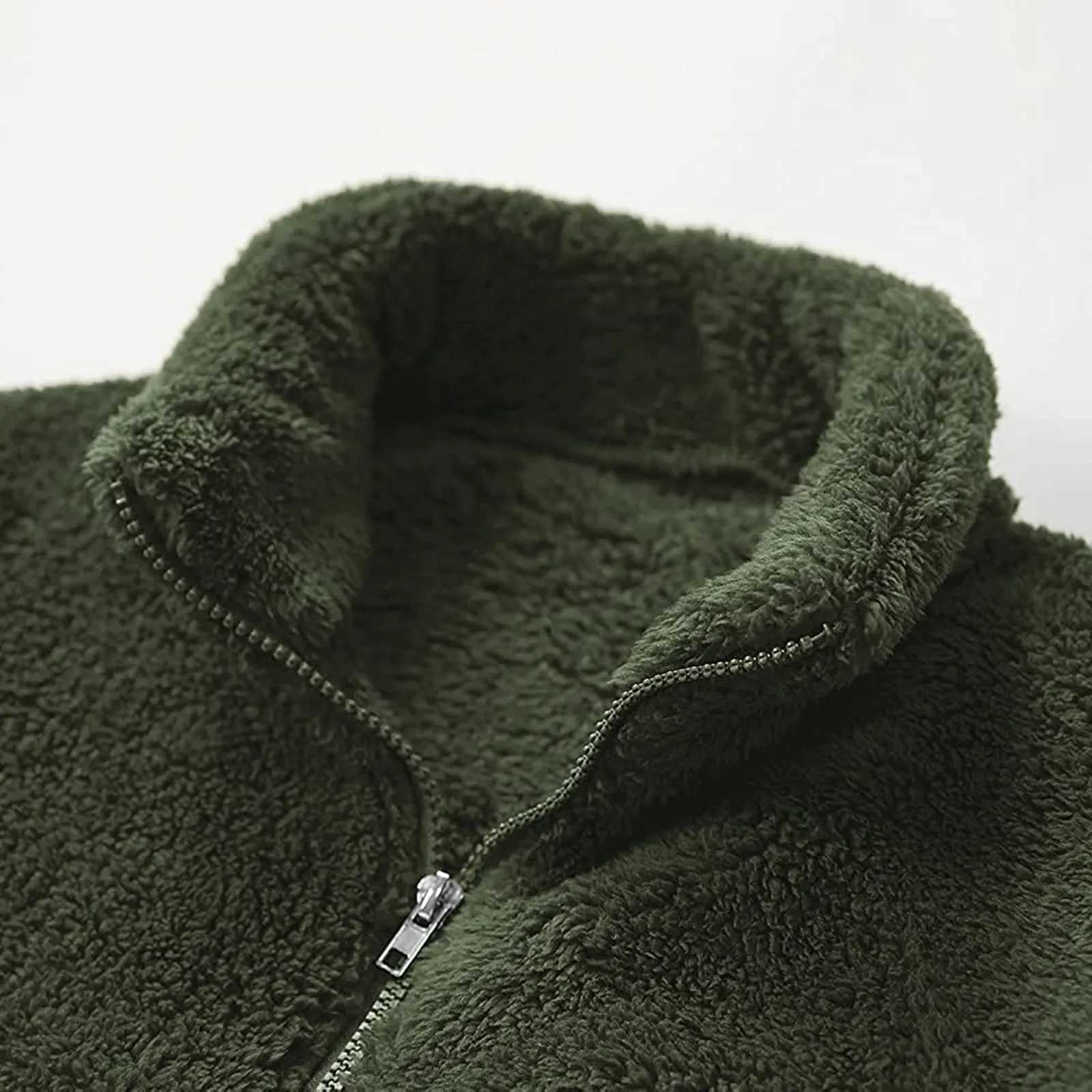 2021 Hot Men Fuzzy Sherpa Jacket Casual Winter Fleece Stand Collar Zip Up Outwear Coat Simple Personality Warm New Jacket XJ241017