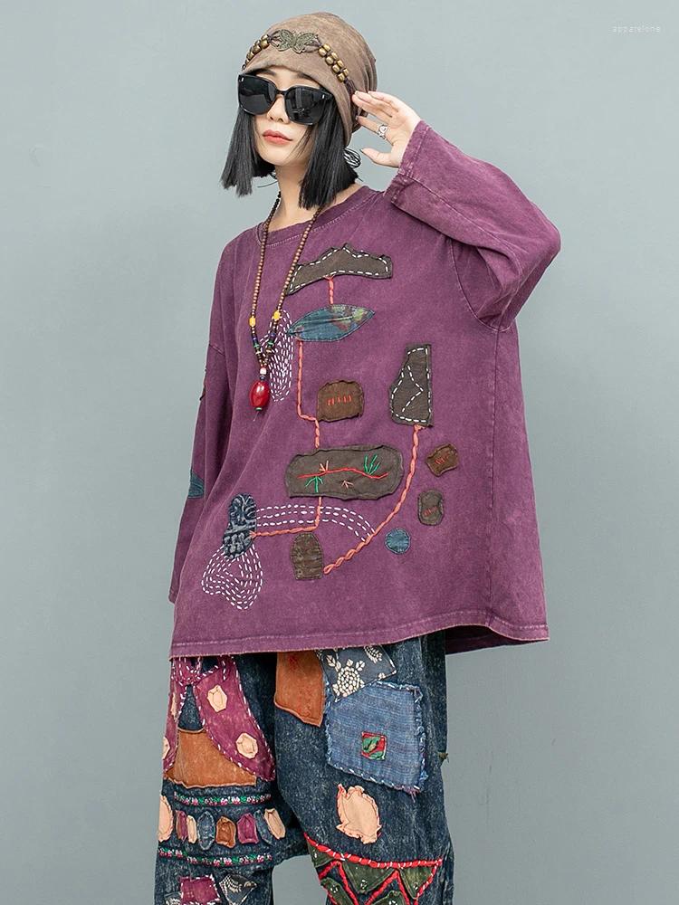 Womens Two Piece Pants Hand Embroidered Cloth Long Sleeve T-shirt Denim Harem Pant Set Women 2024 Autumn Loose Outfit LX2255