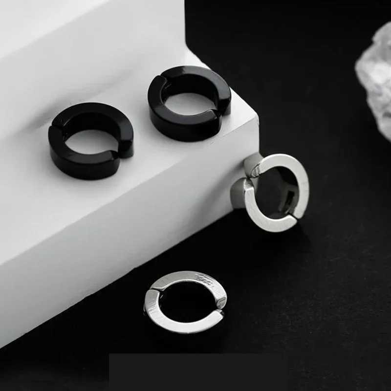 1 pair of unperforated earrings stainless steel clip on fake earrings round earrings clip on womens punk party fashionable and sexy jewelry W241017