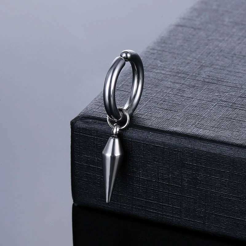 1 piece of stainless steel unpainted earring clip with fake earrings suitable for men/women punk black non perforated cone-shaped drop nail hugging ri