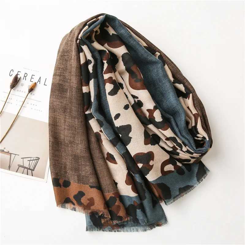Wens Leopard Patchwork edge adhesive shawl womens bag Pashmina Stole Muslim headscarf womens fashion 180 * 90cm X2410171