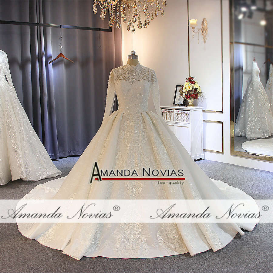 robe de soiree hot sale muslim wedding full lace cover beading dress