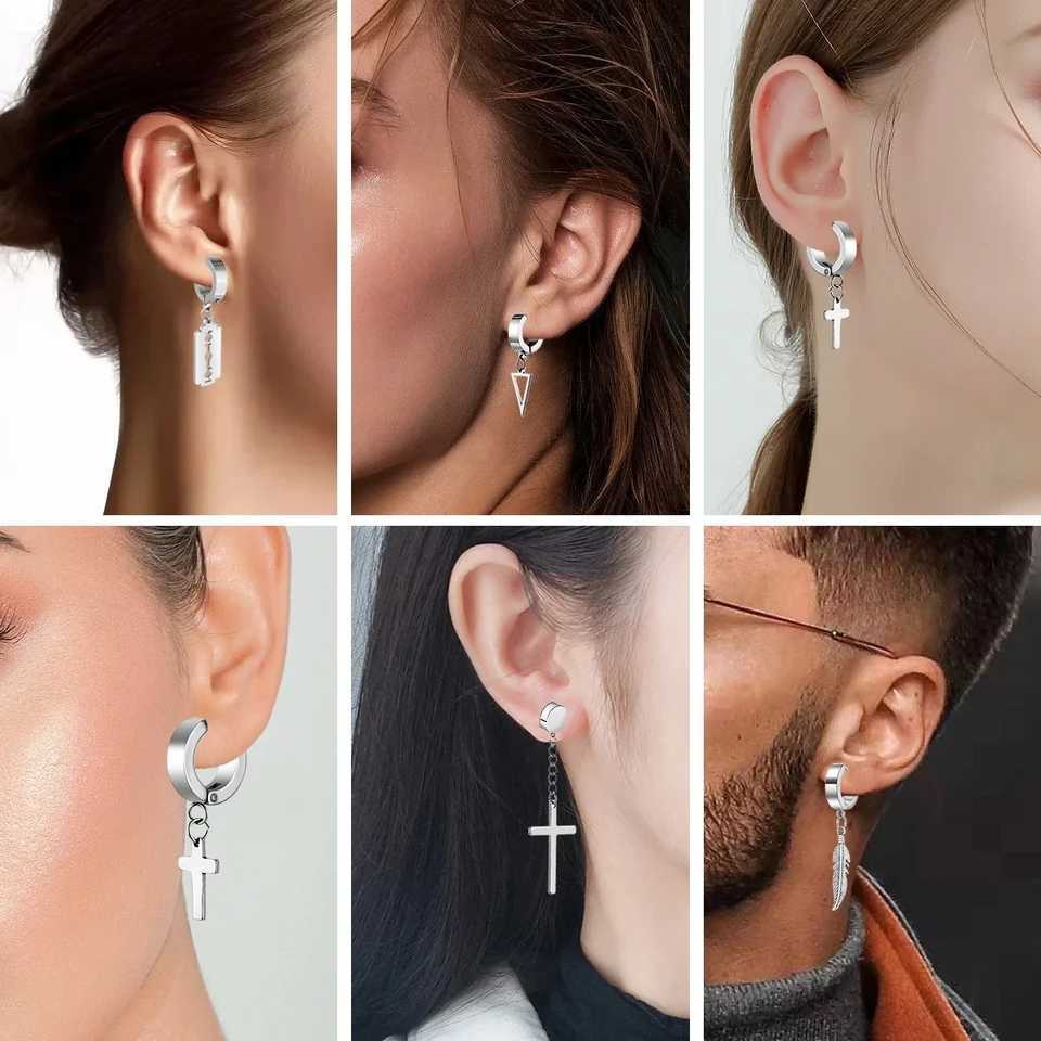 1 pair of neutral punk fashion cross pendant earrings clip non perforated earrings fake earrings mens jewelry daily wearing gifts W241017