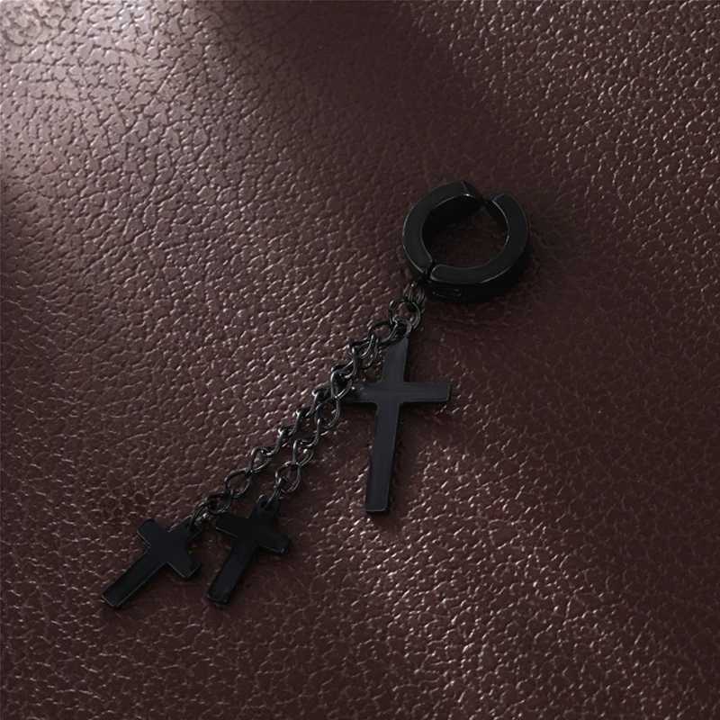 Kiss Jewelry Punk Titanium Steel 3 Cross Tassel Drip Earclip Stud Earnail Mens Silver Black Gothic Perforated Earring W241017