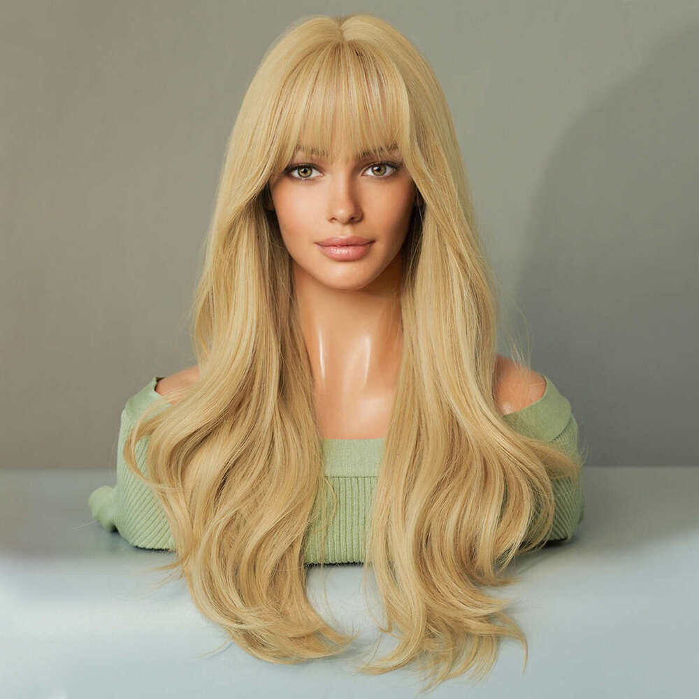Hot Selg Women's Natural Gold Long Curly Hair With Bangs Taylor Swift's Same Blonde Synthetic Wig