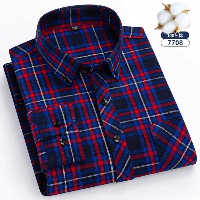 8XL Mens Flannel Shirts Men Long Sleeve Casual Men Shirts Long Sleeve 100 Cotton Big Size Single Pocket Mens Plaid Shirt LX241017