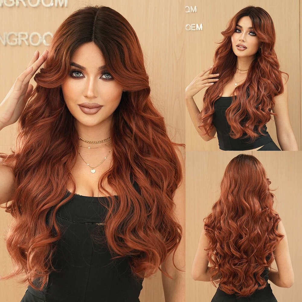 Medium Sized Wig For Women, Caramel Brown Long Hair With Curly Hair, Small Lace Wig, Simulated Big Wave Full Top