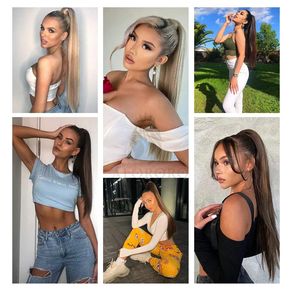 Long Wrap Around Clip In Ponytail Extensions 161822 Inch Straight Yaki Ponytail Synthetic HairPiece Ponytail Fake Hair 241009