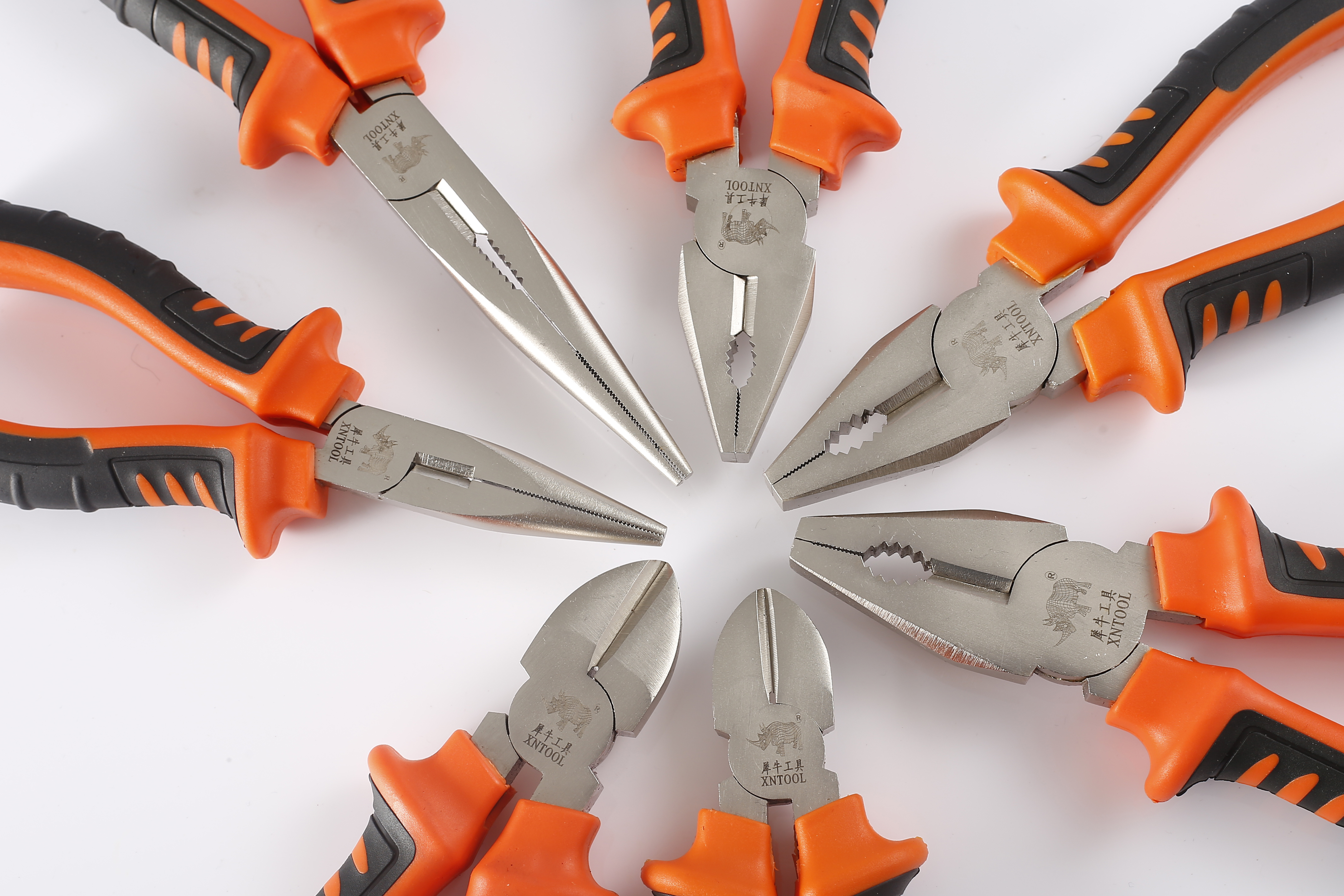 European pliers Nickel plating treatment on the surface of orange black axe handle
