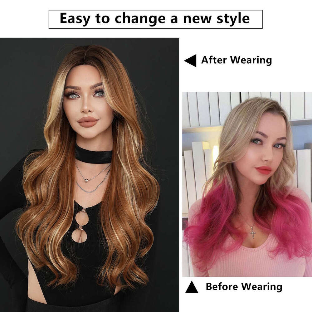 New Intermediate Color Wig With Long Curly Hair In Amber Brown, Dyed Gold Synthetic Fiber Full Head Cover