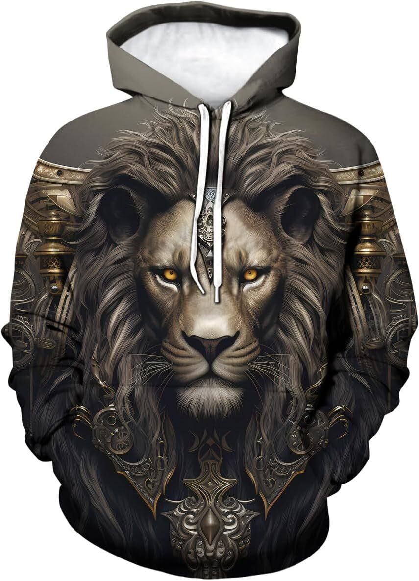 Hoodie for Mens Womens Mens Retro 3D White Lion Graphic Hoodies Wild Lion Hooded Sweatshirts Hoodie Graphic Hoodies sweatshirt Fashionable and Warm