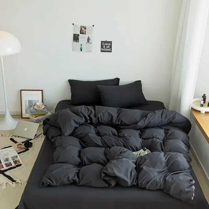 Nordic Bedding Set with Duvet Cover Bed Sheet Pillowcase Single Couple Bedspreads King Queen 1/2 People Solid Color Bed LinenXJ241015