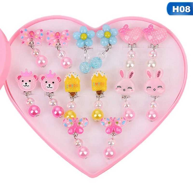7 pairs of Korean style childrens ear clips cute cartoon animals baby ear clips non perforated earrings W241017