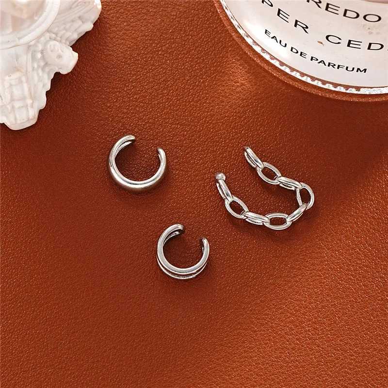 3 pieces/set of womens silver clip earrings creative and simple C-sleeve non perforated clip set trend jewelry gift W241017