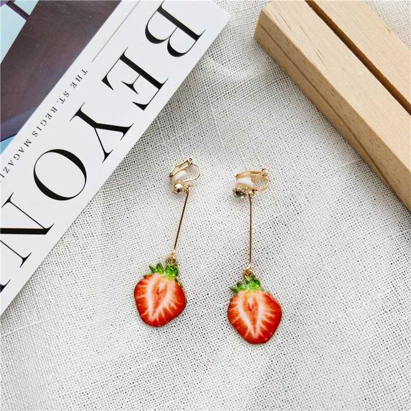 Watermelon Strawberry Fruit Long Pendant Clip Earrings Suitable for Women Holiday Girls No Ear Holes Party Jewelry No Piercing W241017
