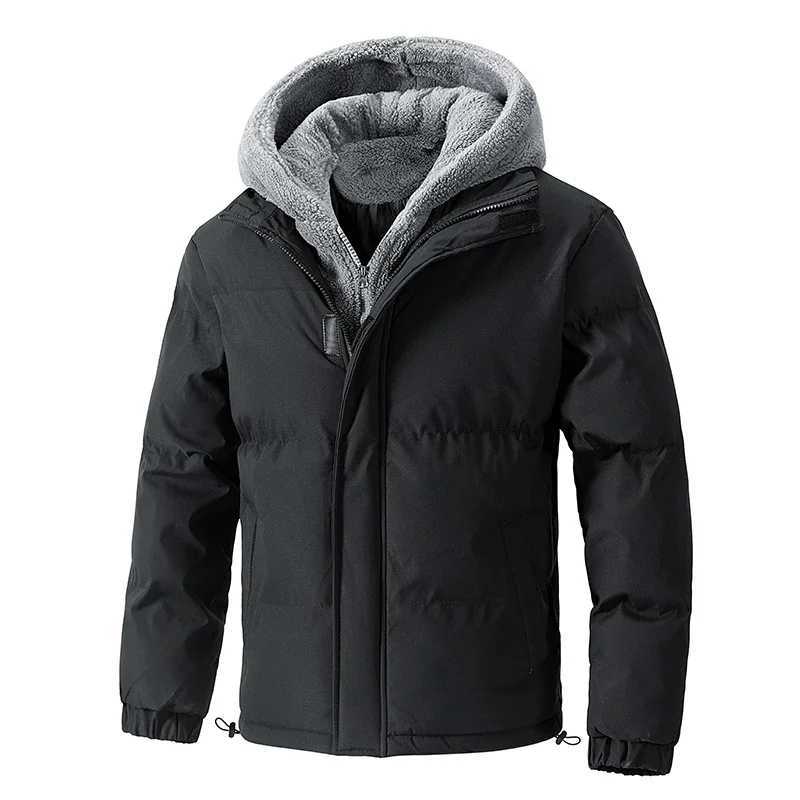 8XL fluffy Jacket Mens Thick Warm Plus Size Winter Jacket Mens Cotton Wool Lined Hooded Park Fake Two Piece Jacket X2410171