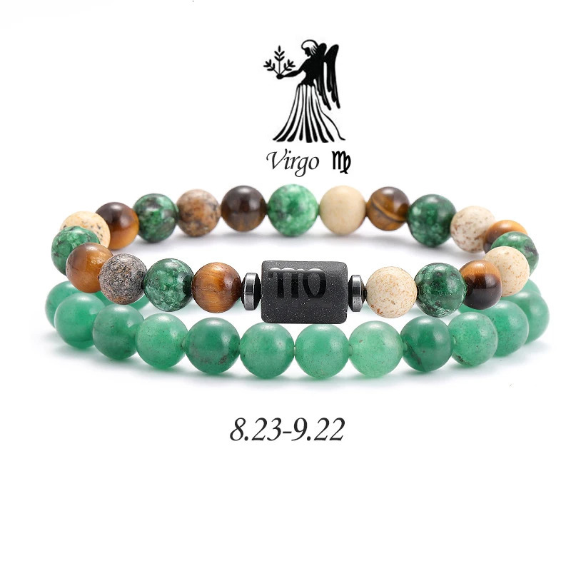 2 pieces/set of Zodiac Natural Stone Bracelets Leo Capricorn Taurus Cancer Bracelet Womens Couple Friendship Jewelry Gift Bracelet 241017