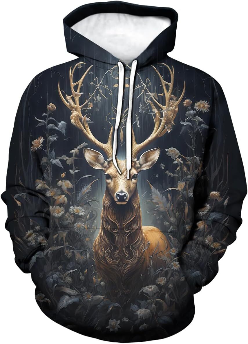 Hoodie for Mens Womens Mens Novelty Forest Deer 3D Colorful Animals Printing Hoodie Hoodies Sweatshirts Pullover Graphic Hoodies sweatshirt Pullover L