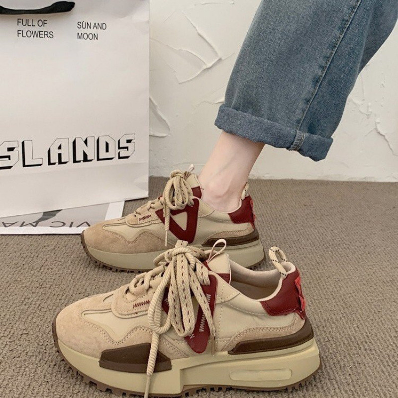 Dad's Shoes Women's Spring 2024 Versatile Sports Shoes Women's Lightweight Shoes Thick Sole Casual Height Increase Women's Shoes O
