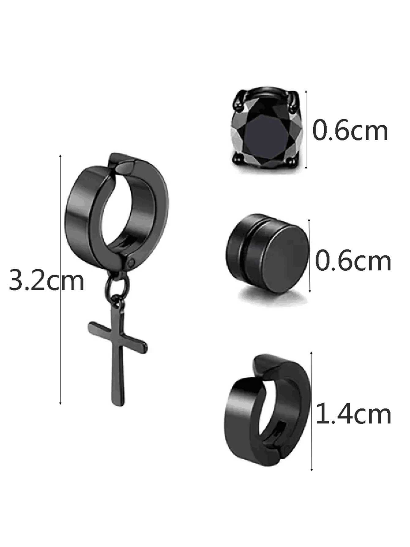 4 pairs of mens personalized cross magnetic stainless steel without ear holes earrings ear bone clips ear clips W241017