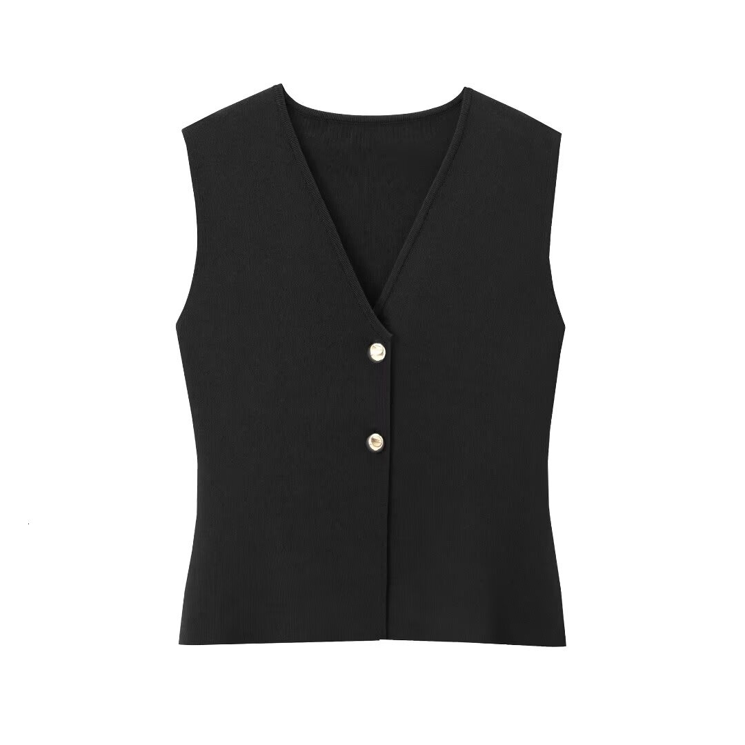 Women's Vest Sexy Sleeveless Cropped Y2k Elegant Fashion With Button Jackets 2024 Inszartrafaf Solid Summer Tops
