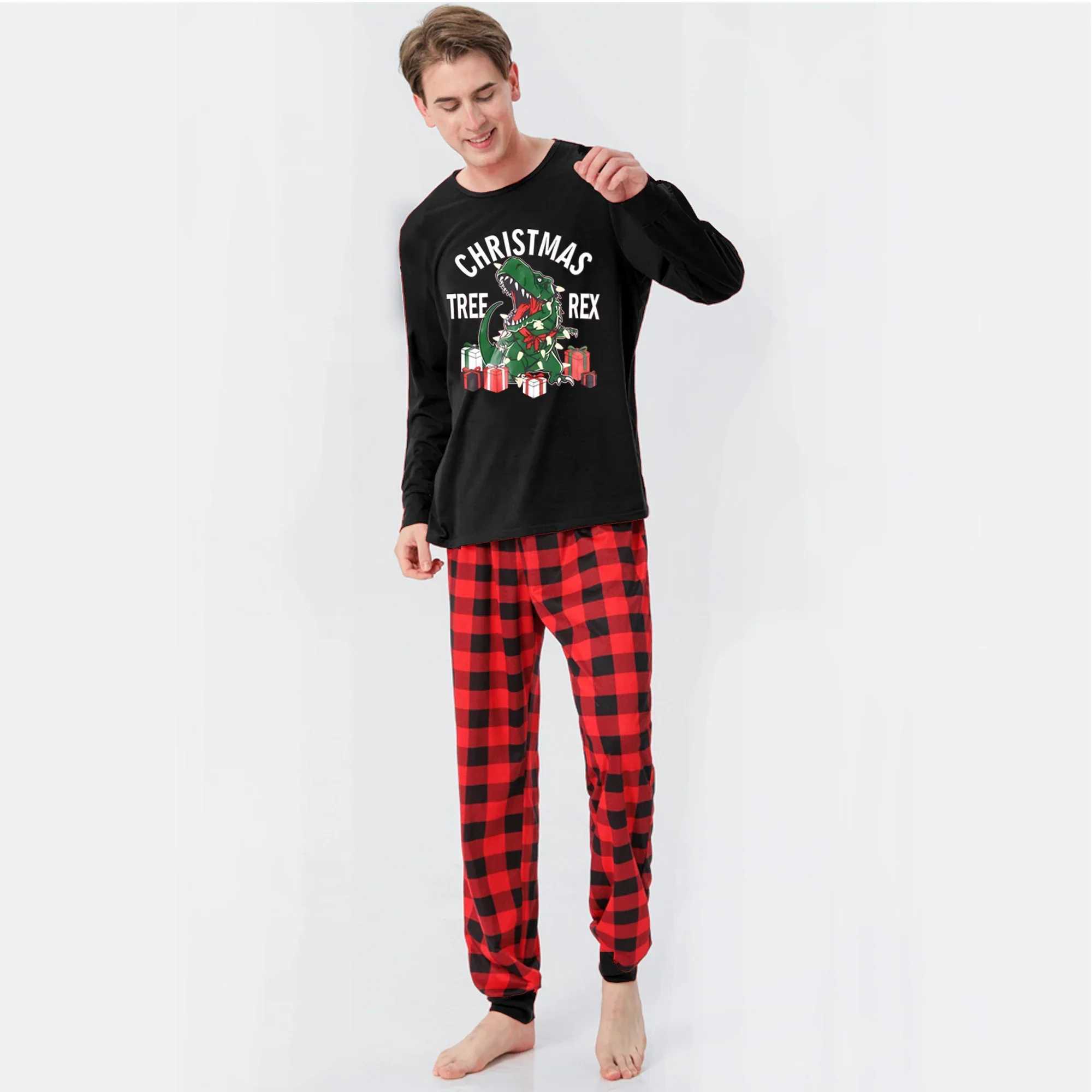 2024 New Year clothing dinosaur print mom daughter dad son matching pajama set Christmas set soft cute pajama family appearance W241015