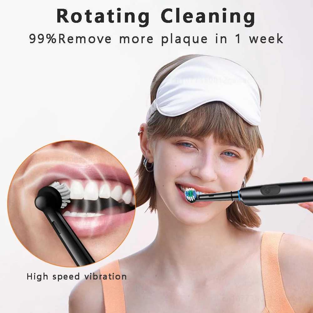 Rotating electric toothbrush rechargeable adult timer teeth automatic brushing white waterproof 8 replace brush head M241017