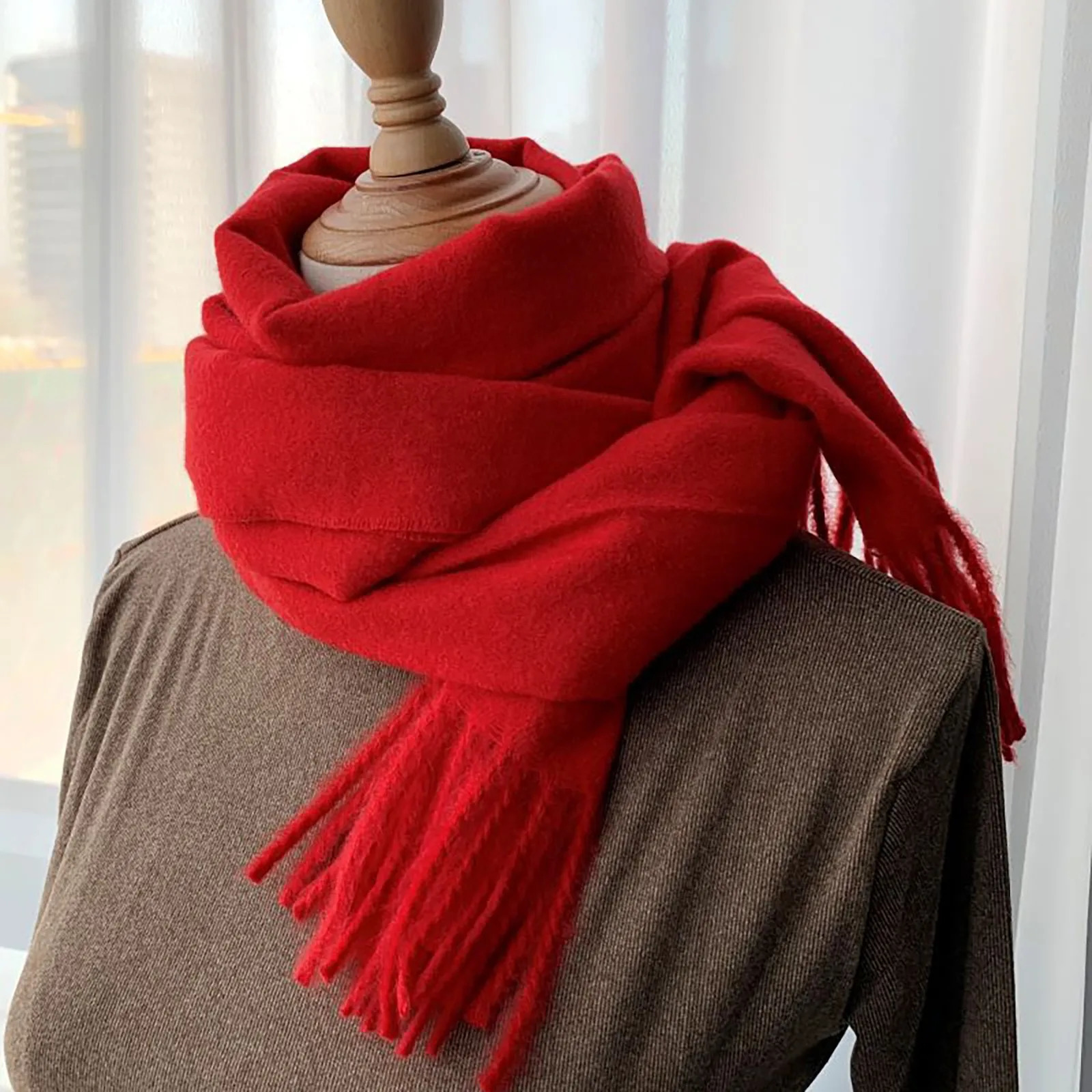 Simulated cashmere womens winter scarf basic red tassel wrapped shawl womens Bandana Stoles Bufandas Foulard headscarf womens Muslim 241017
