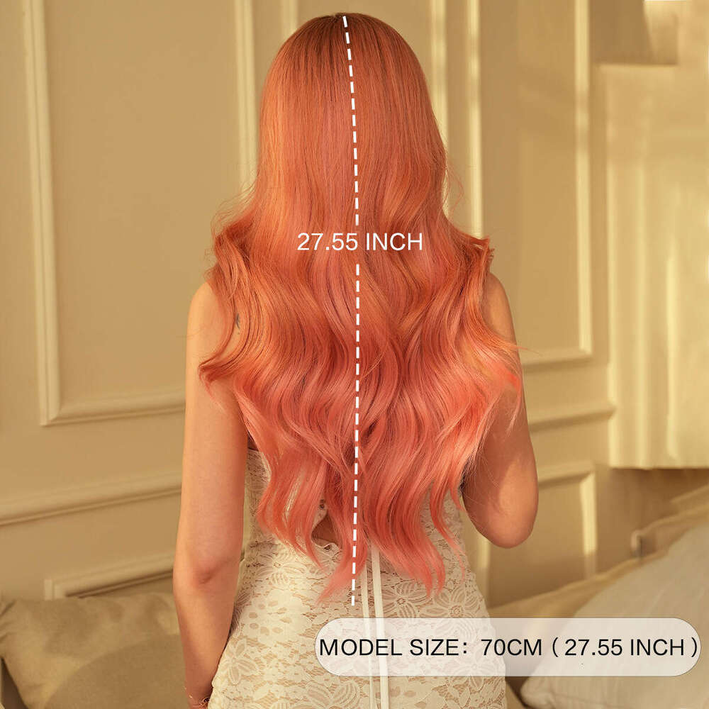 Halloween Wig Pink Gradient Long Curly Hair With Large Waves, Nism Full Head Cover Pink Wig