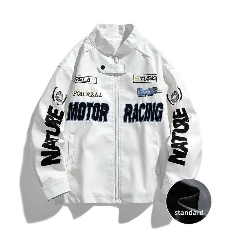 Uetee PU Mens Leather Jacket Trend Street Motorcycle Baseball Letter Embroidered Bomber University Retro Mens Coat M241017