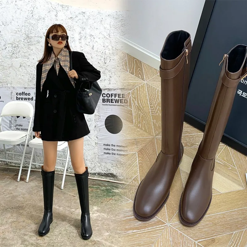 2023 Designer Woman Autumn And New Low Heel High Women's Knight Round Toe Knee Slimming Martin Women Winter Boots