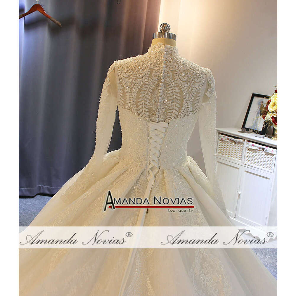 robe de soiree hot sale muslim wedding full lace cover beading dress