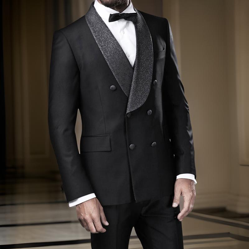 Double Breasted Wedding Tuxedos For Mens Groom Suits Slim Fit Floral Shawl Lapel Male Fashion Tailor Made 2 Pieces Jacket with Pants