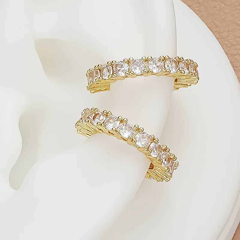 2pcs full rhinestone zircon earrings with cuffs and ear clips suitable for women non perforated C-shaped earmuffs W241017